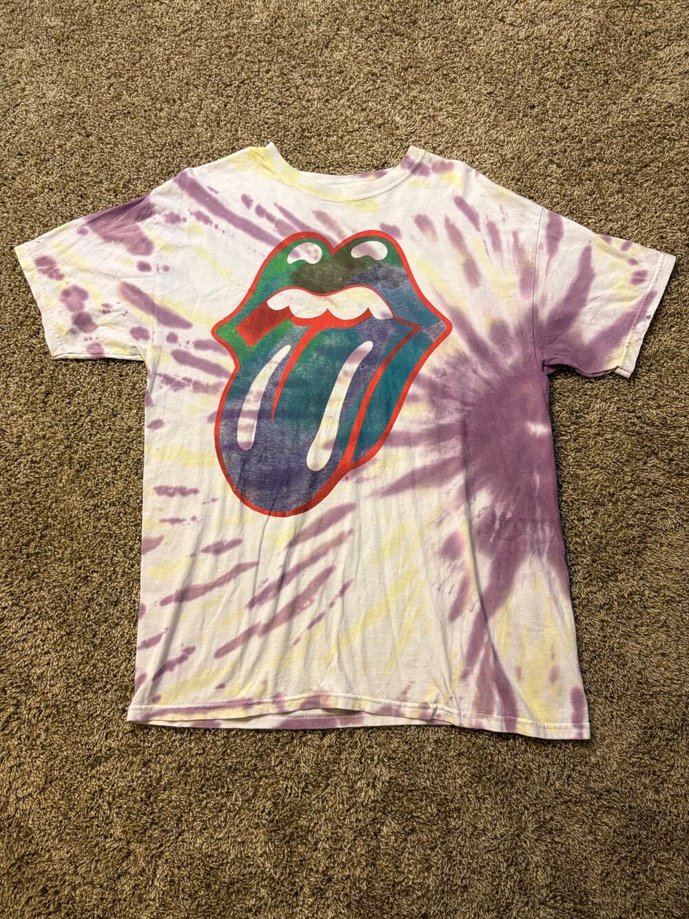 The Rolling Stones Tie Dye Graphic T Shirt Good Fade Mens Size Large